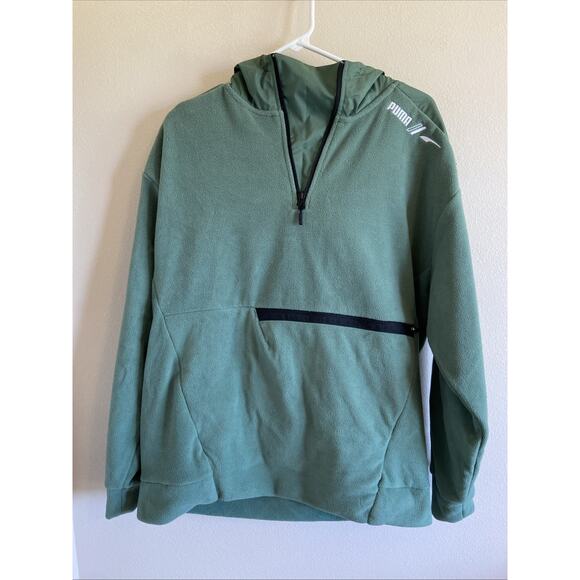 PUMA Green RadCal Polarfleece Half-Zip Hooded Sweatshirt Mens Medium 84978425 - Picture 1 of 15